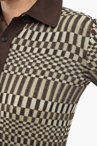 Striped Slim Fit Sweater with Polo Neck