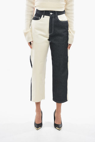 Jeans Regular Fit Bicolore con Cuciture a Vista 21cm