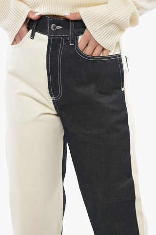 Jeans Regular Fit Bicolore con Cuciture a Vista 21cm