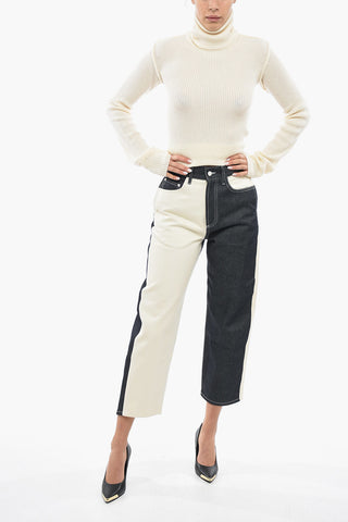 Jeans Regular Fit Bicolore con Cuciture a Vista 21cm