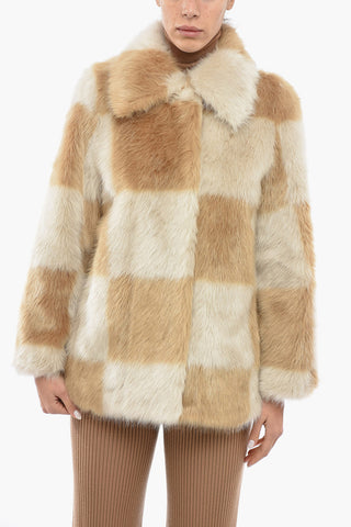 Check Patterned NANI Eco-fur Coat