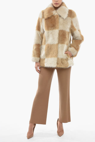 Check Patterned NANI Eco-fur Coat