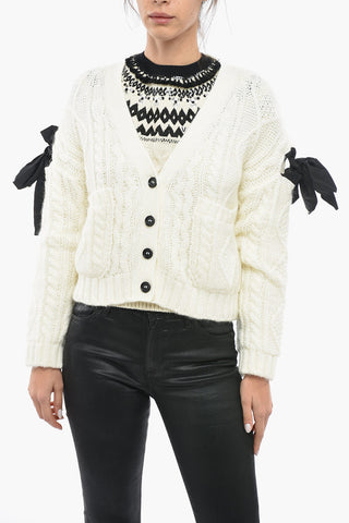 Aran Cropped Cardigan with Decorative Bow