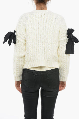 Aran Cropped Cardigan with Decorative Bow