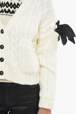 Aran Cropped Cardigan with Decorative Bow