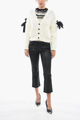 Aran Cropped Cardigan with Decorative Bow