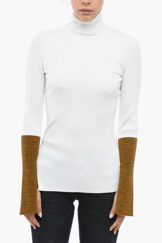 GENIUS 2 Ribbed Turtleneck Sweater with Contrasting Sleeves