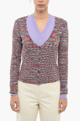 Cardgigan In Misto Cashmere Con Scollo A V