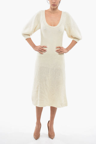 Flared Cashmere Blend Dress with Balloon Sleeves