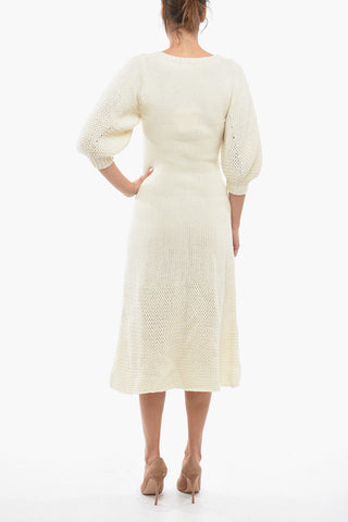 Flared Cashmere Blend Dress with Balloon Sleeves