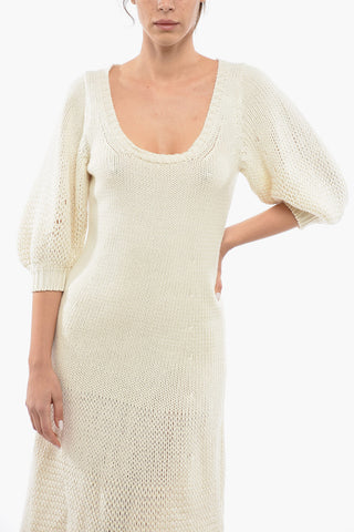 Flared Cashmere Blend Dress with Balloon Sleeves