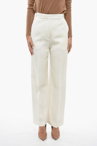 Pantaloni a Gamba Ampia in Misto Seta con Pinces