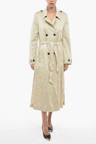 Solid Color Double-Breasted Coat with Belt