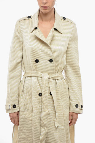 Solid Color Double-Breasted Coat with Belt