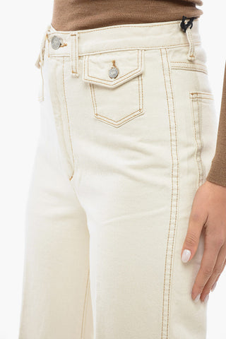 Solid Color Flared Jeans with Visible Stitching 25cm