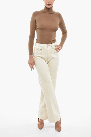 Solid Color Flared Jeans with Visible Stitching 25cm