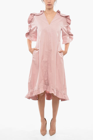 Short Sleeved Flared Dress with Ruffles