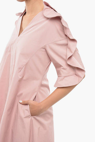 Short Sleeved Flared Dress with Ruffles