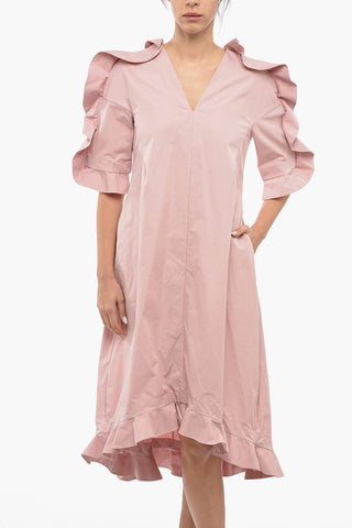 Short Sleeved Flared Dress with Ruffles