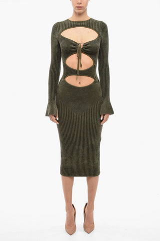 Corduroy Sheath Dress with Cut Out Detail