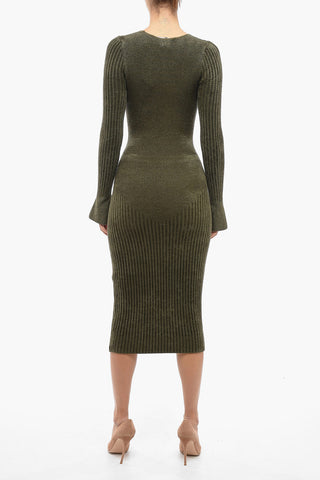 Corduroy Sheath Dress with Cut Out Detail