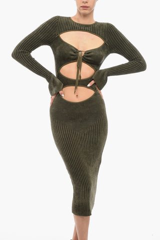 Corduroy Sheath Dress with Cut Out Detail