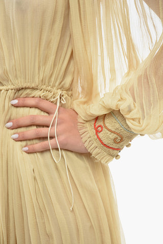 Silk Crepe Dress with Off-the-shoulder Sleeves