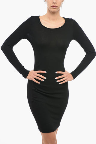 Crewneck Long Sleeved Dress With Draping
