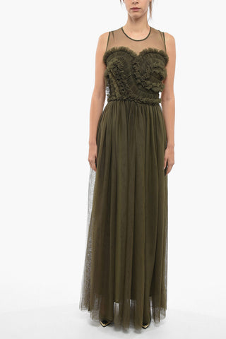 Tulle Maxi Dress With Ruches