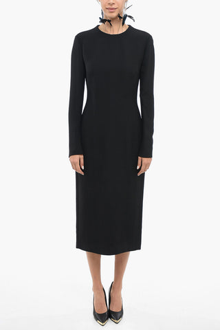 Long Sleeved Sheath CADY Dress with Removable Feathers Detail