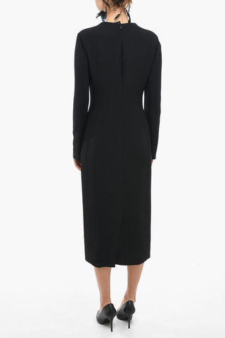 Long Sleeved Sheath CADY Dress with Removable Feathers Detail