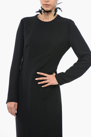 Long Sleeved Sheath CADY Dress with Removable Feathers Detail
