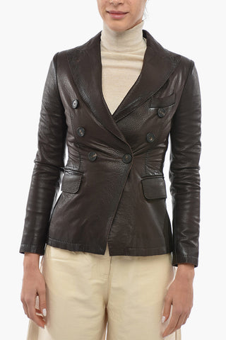 Blazer Doppiopetto in Pelle Martellata