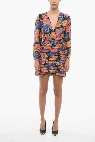 Floral-Printed Empire Mini Dress With Glitter