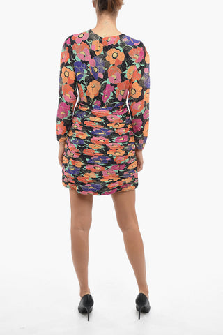 Floral-Printed Empire Mini Dress With Glitter