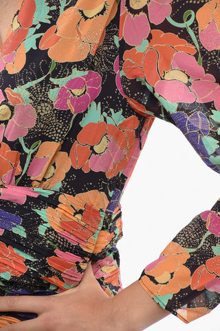 Floral-Printed Empire Mini Dress With Glitter