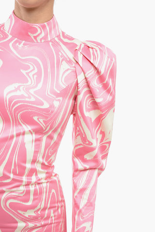Abstract Pattern THERESA Cocktail Dress with Puff Sleeve
