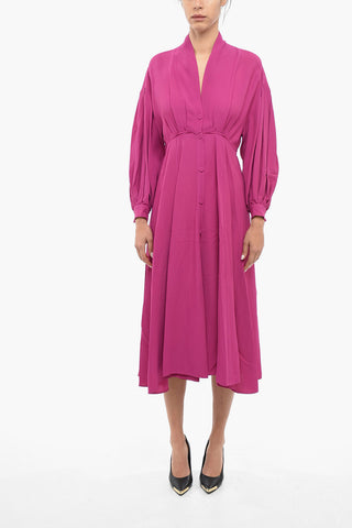 Solid Color V-Neck Shirt Dress