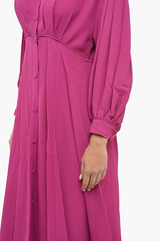 Solid Color V-Neck Shirt Dress