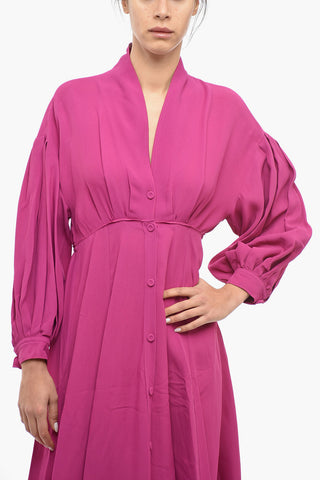 Solid Color V-Neck Shirt Dress