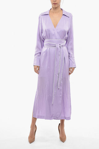 Long Sleeve Solid Color WANDER Wrap Dress with Belt