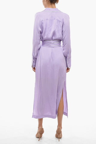 Long Sleeve Solid Color WANDER Wrap Dress with Belt