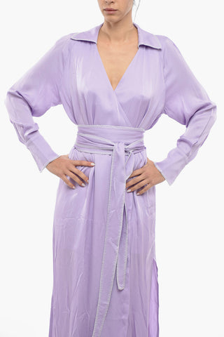 Long Sleeve Solid Color WANDER Wrap Dress with Belt