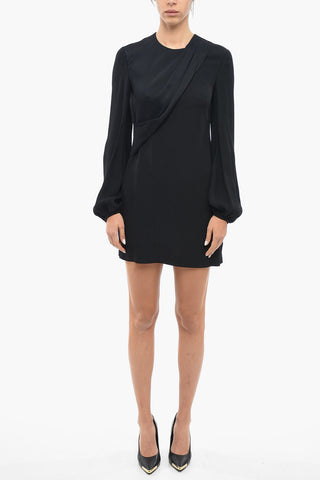 Satin Panelled Dress with Puffed Sleeves