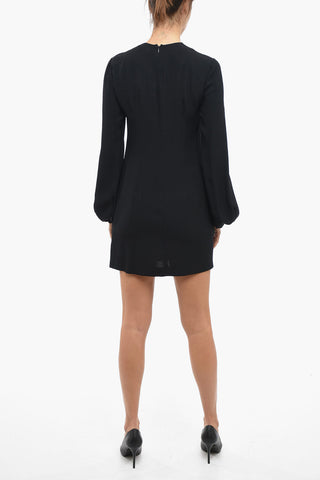 Satin Panelled Dress with Puffed Sleeves
