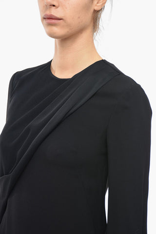 Satin Panelled Dress with Puffed Sleeves
