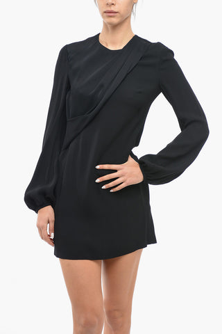 Satin Panelled Dress with Puffed Sleeves