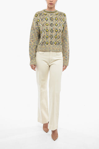 Embroidered Multicolor 50S Crew-Neck Sweater