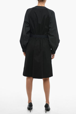 Half-zipped Cotton Dress with Logoed Belt