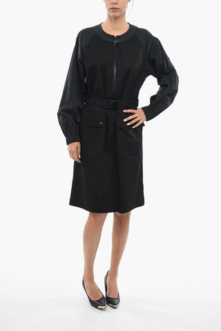 Half-zipped Cotton Dress with Logoed Belt